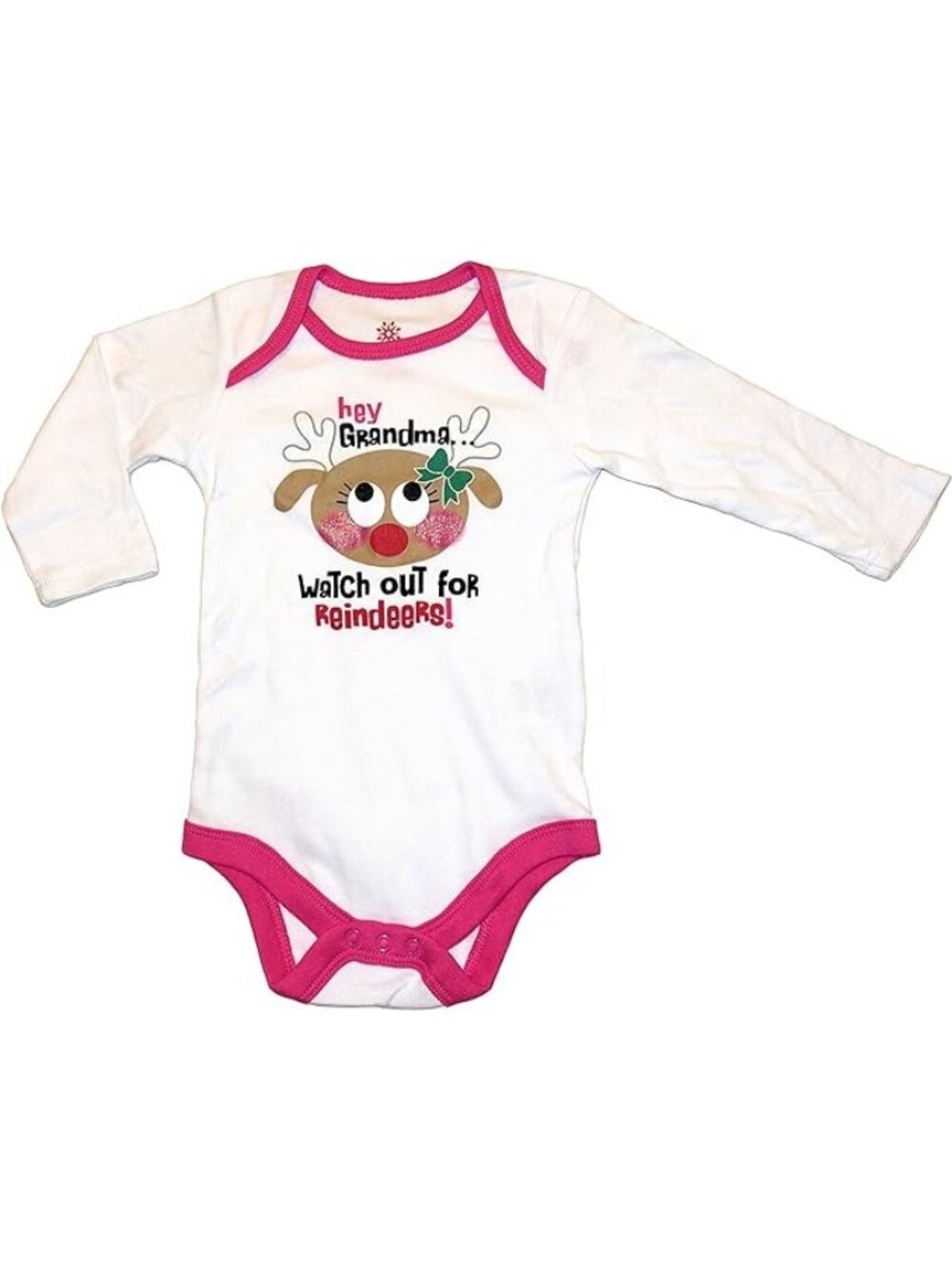 Grandma Watch Out For Reindeer Pink Christmas Bodysuit 0-3 months Girl Baby